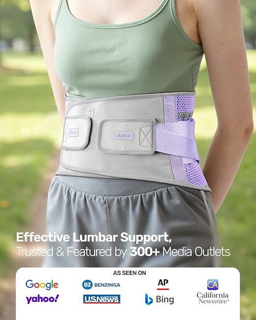 Rakiie Back Brace for Lower Back Pain Women with 9X Support System, Ergonomic Lumbar Support for Pain Relief, Breathable Mesh Design with 3D Silicone Pad for Sciatica,Purple Size S (Waist: 28.7"-35.8")