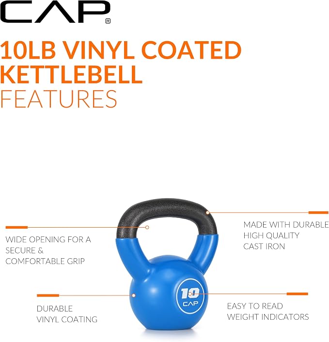CAP Vinyl Coated Cast Iron Kettlebell, 10-50 LB Home Gym Weight