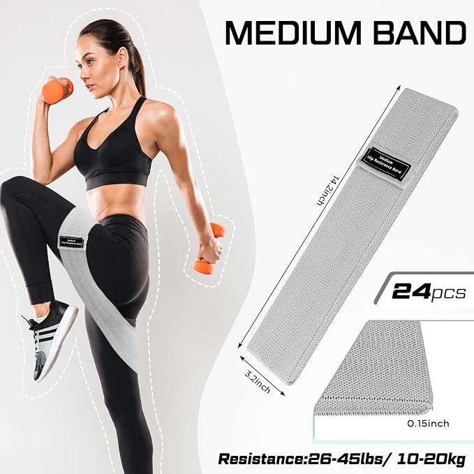 24 Pcs Fabric Resistance Bands for Working Out Strength Exercise Bands for Women Men Resistance Loop for Legs and Butt, Yoga, Pilates, Rehab, Fitness and Home