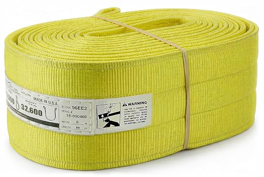 DD Sling 6 Inch x 30 Foot Nylon Lifting Sling – USA Made, 16,300 lb Vertical, 13,000 lb Choker, 32,600 lb Basket – 2-Ply Heavy Duty 900 Webbing, Type 3 Flat Eye & Eye Rigging Sling