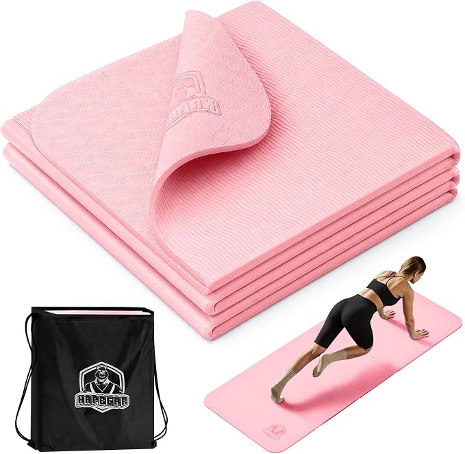 HAPBEAR Foldable Yoga Mat - 72"x24"x0.24" (6mm), Non-Slip TPE Exercise Mat | Ideal for Home Workout, Yoga, Pilates, Stretching & Travel, Durable & Eco-Friendly, Includes Carry Bag