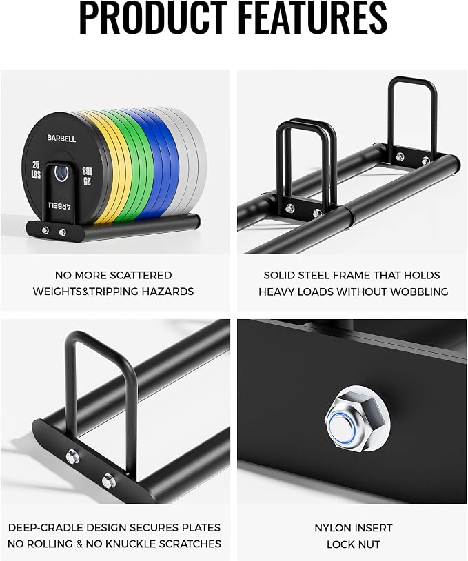 1 Unit Horizontal Weight Plate Rack, Max 660LBS Bumper Plate Storage for Home Gym, Modular Expandable Weight Storage Racks for 1" or 2" Plates, Heavy Duty Organizer for Garage & Commercial Gym