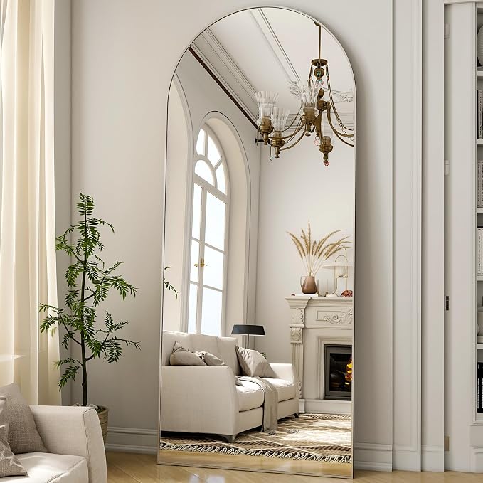Arched Full Length Mirror 64"x21" Leaning Hanging Decor Silver | Standing Body Mirror with Aluminum Frame for Bedroom Cloakroom Living Room Make-up Gift