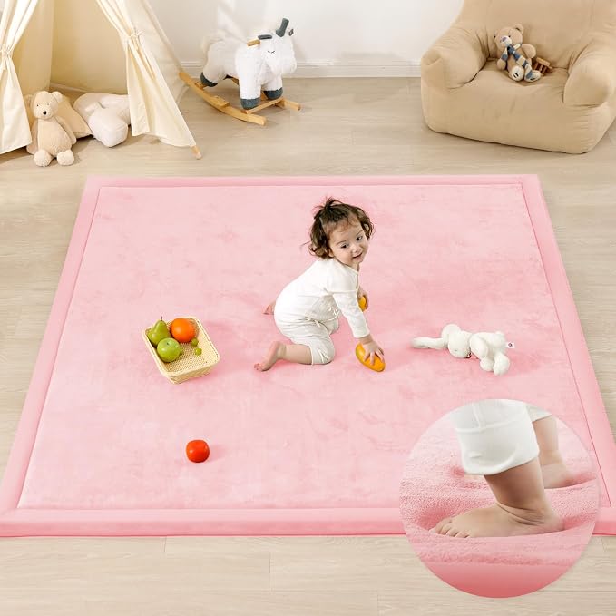 1.3" Thick Baby Play Mat for Floor,79x79 Large Memory Foam Tummy Time Mat | Soft Coral Velvet Nursery Rug, Non Slip for Crawling,Toddlers,Infants,Kids,Yoga & Tatami Style for Living Room