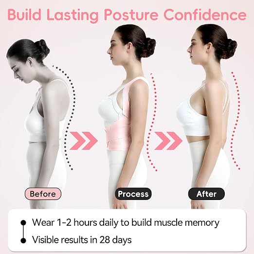 babaka Posture Corrector for Women, Invisible Lightweight Adjustable Back Brace for Upper and Lower Back Pain Relief, Hunchback, Hump, Scoliosis, Thoracic, Spine Corrector Under Clothes (Pink, Small, Waist: 25''-30'')
