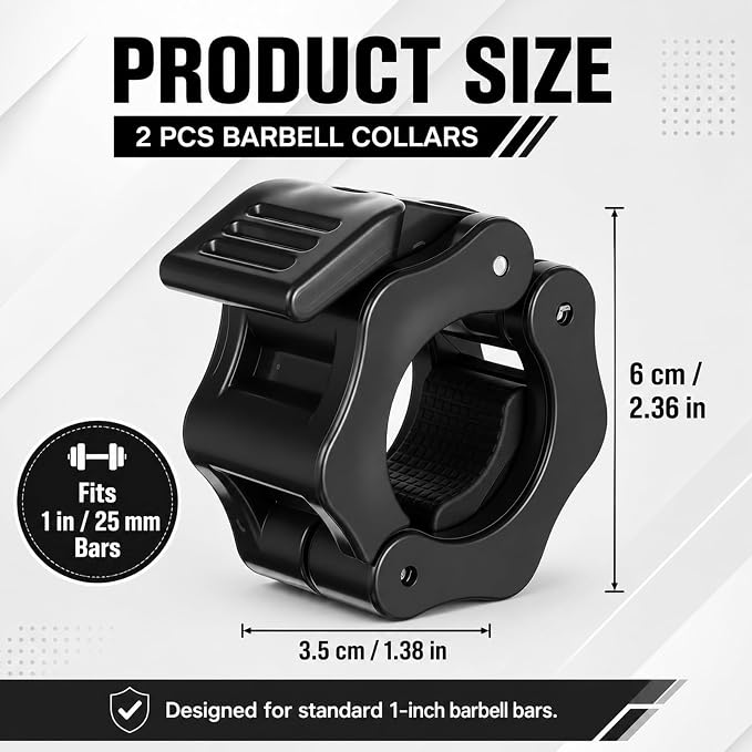 1 Inch Barbell Clamps 2 Pack Quick Release Collars For Standard Bar | Secure Non-Slip Grip, One-Hand Quick Release, High-Strength Nylon, Anti-Slip Rubber Pads