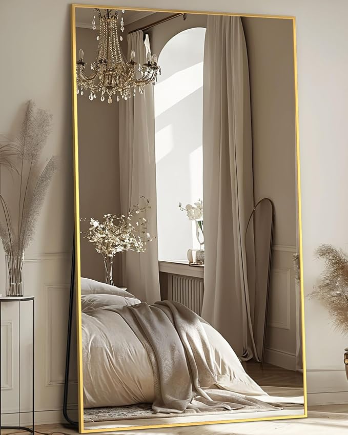 Antok Full Length Mirror, 81"x41" Floor Mirror, Floor Standing Freestanding Full Body Mirror with Stand for Bedroom, Hanging Mounted for Living Room Cloakroom, Gold