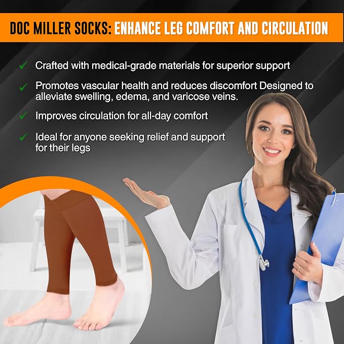 Doc Miller Compression Calf Sleeve for Men & Women, 20-30mmHg | Graduated Support for Running, Shin Splints, Calf Strain, Knee High, Small to 6XL Plus Size