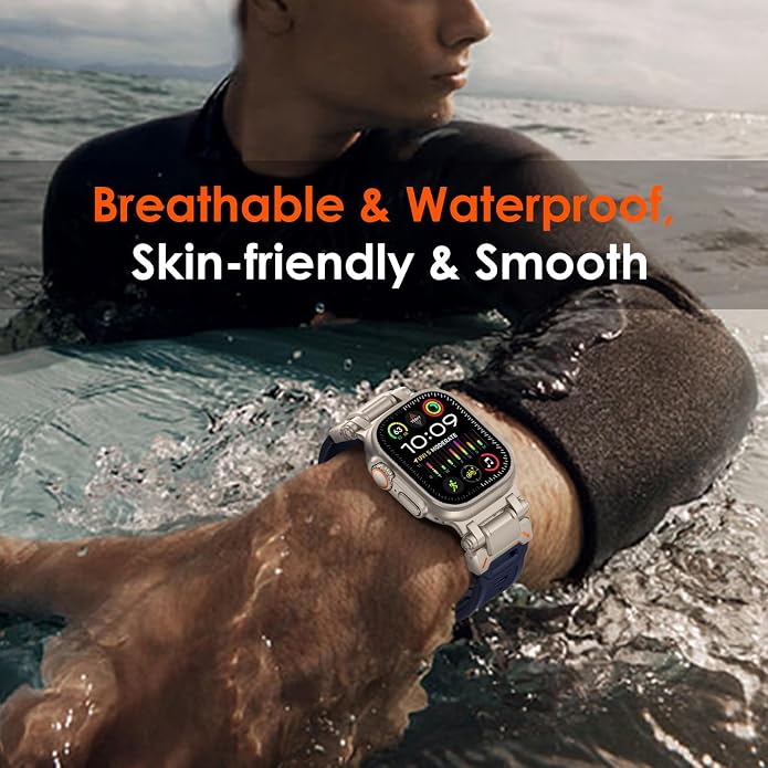 WINGLE FKM Rubber Bands for Apple Watch Band Ultra 3/2/1 Band Ultra 49mm Series 11 10 46mm 45mm 44mm 42mm SE 3/2/1 9 8 7 6 5 4 3 Men, Military Rugged Metal Connector Silicone Apple iWatch Sport Bands