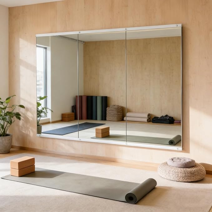 Home Gym Mirror (3 Pack), 48 x 24 Inch Each Large Full Body Frameless Wall Mounted Mirror, Tempered Glass Workout Mirror for Home Gym, Yoga Studio, Dance Room, Garage, Bedroom – Silver