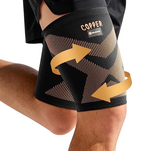 Copper-Infused Thigh Compression Sleeves 1 Pair Upgrade Medical-Grade | Anti-Slip Hamstring Compression Sleeves for Workouts,Sports Recovery ,Quad & Groin Support,Upper Leg Sleeve for Women Men XL
