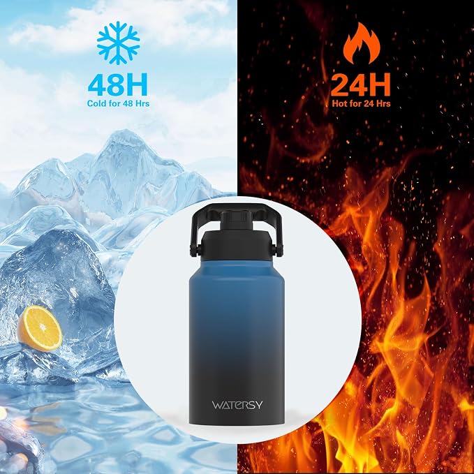 WATERSY 2/3 Gallon Water Bottle Insulated(Cold for 48 Hrs),BPA Free&Leak Proof,87oz Stainless Steel Water Jug/Flask,Big thermo,Large Water Bottle with Handle for Gym,Hiking,Camping,Gradient Blue