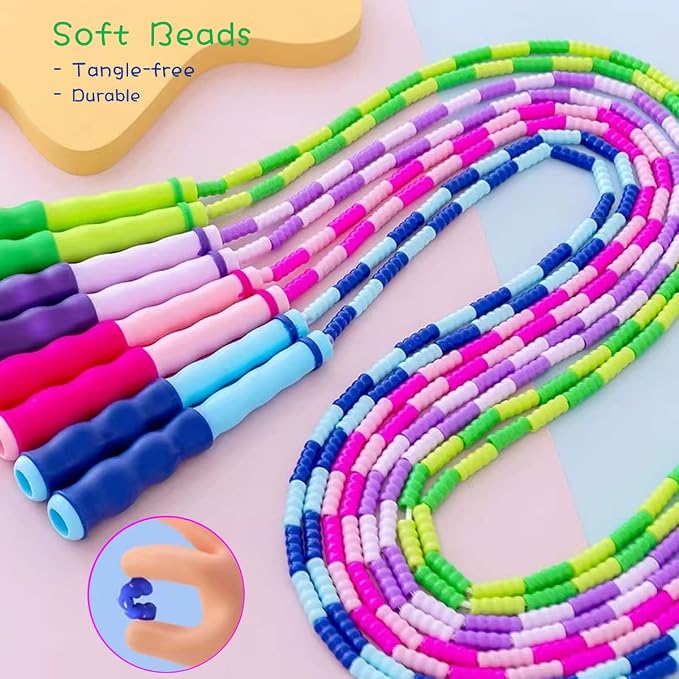 Jump Rope for Kids Girls and Boys, Soft Beaded Jump Ropes, Adjustable Skipping Rope, Tangle-Free Segmented Rope for Kid and Women Men Adults Exercise, Keeping Fit, Training - 9.2Ft