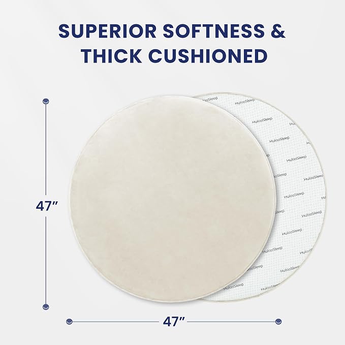 Ultra Soft Baby Play Mat for Floor,1.3" Thick Elasti-Foam 47in Round Mat for Toddlers Infant Kids,Non-Slip Backing Safe for Crawling&Tummy Time,Tatami Style(Cream)