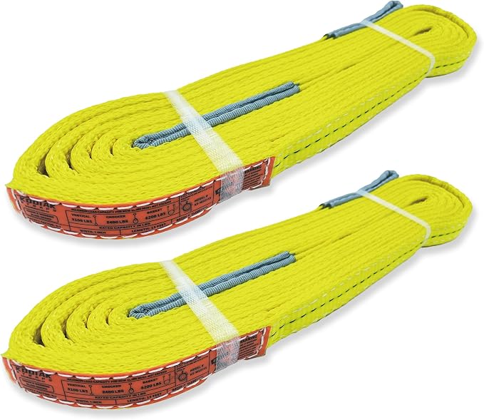 2-Ply Lifting Sling Straps 1”x 12ft - 3100lbs Vertical Capacity Heavy Duty Flat Eye Lift Sling, for Rigging Moving Towing Hoisting -2Pack - Kodiak Straps