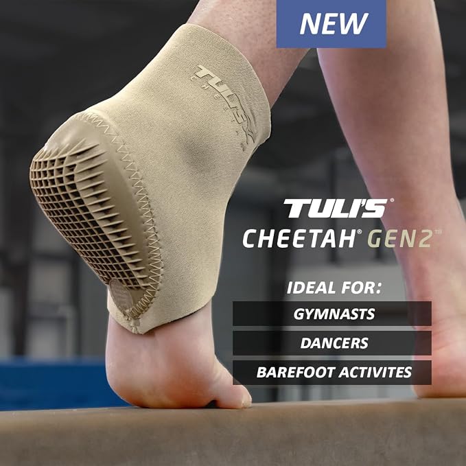 Tuli's Cheetah Gen2, Heel Cup for Sever’s Disease & Heel Pain, Small | Heel Cup w/ Compression Sleeve & Barefoot Protection for Gymnasts and Dancers with Sever’s Disease & Heel Pain