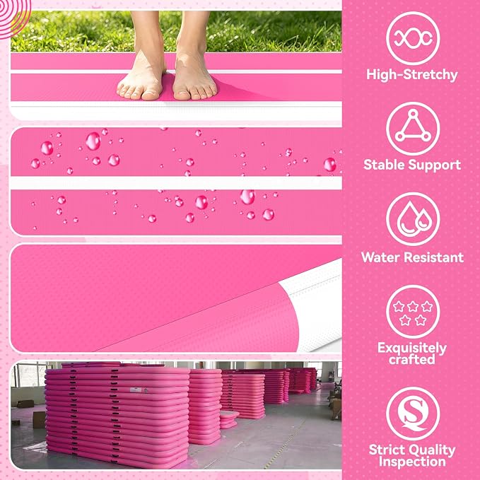FBSPORT 6.6ft/10ft/13ft/16ft/20ft Inflatable Air Gymnastics Training Mat | 4/6/8 inches Thickness Inflatable Mat, with Electric Pump, Suitable for Home Training/Cheerleading/Yoga/Water
