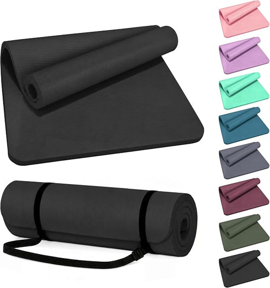 HULKFIT High Density Non Slip Yoga Mat, Extra Thick Exercise Mat with Carrying Strap, for Pilates, Fitness, Home Gym & Floor Workouts - Multiple Thickness & Multiple Color