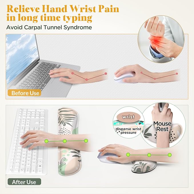 Gimars Enlarge Silky and Superfine Fabric Gel Memory Foam Keyboard Wrist Rest Set, Ergonomic Keyboard Mouse Wrist Support for Typing Pain Relief, Comfort for Office, Gaming, Computer-Morandi Beige