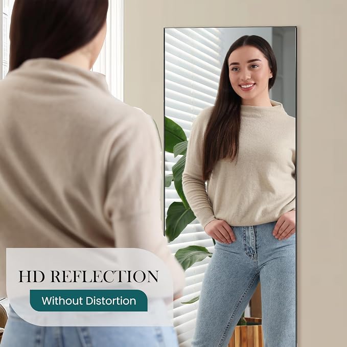 DUMOS 64"x21" Full Length Mirror, Full Body Mirror, Black | Aluminum Alloy Thin Frame, Leaning or Hanging, Suitable for Bedroom, Livingroom, Cloakroom