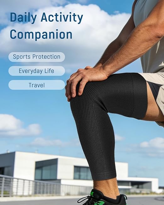 Leg Compression Sleeve, Stays in Place, Snug Fit, Pack of 1, Small | Soft Breathable Material, Upgraded Silicone Band, Mid-Thigh Knee Calf Support, Reduce Leg Soreness, Daily Wear, Workout