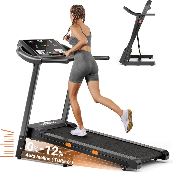 THERUN Incline Treadmill Running Treadmill, Wide Belt Treadmills for Home | 12% auto incline, 400lb, 3.0HP, 18" LED, shock-absorbing, wide belt, hydraulic folding, space saving, ipad holder