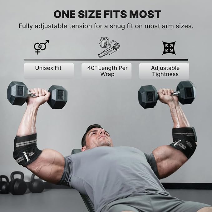 DMoose Fitness Elbow Wraps for Weightlifting (Pair) - 40'' Adjustable Strap for Gym Workout & Bench Press, Compression Elbow Sleeves for Tendonitis, Joint Support, Powerlifting & Deadlifts