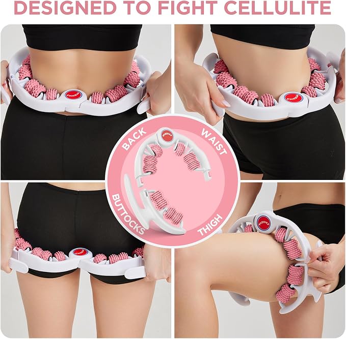 Cellulite Massage Tool - Lymphatic Drainage Massager - Muscle Roller, Deep Fascia Massage, Dimpled Skin Removal, Legs/Thighs/Buttocks, Anti-Cellulite Roller, Smooth Skin (14 Wheel - Pink)
