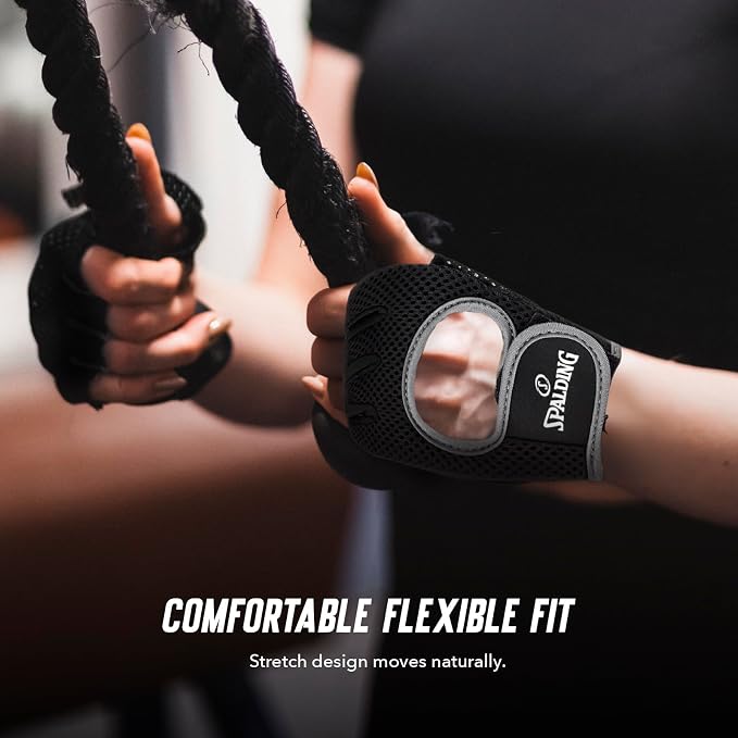 Spalding - Gym Gloves, Mesh Workout Gloves with Foam Padded Palm for Grip, Lightweight & Breathable, One Size Fitness Training Gloves for Weightlifting Exercise