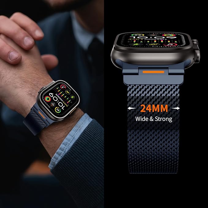 Bands Compatible with Apple Watch Ultra 3/2/1 Band 49/46/45/44mm | Milanese Loop Magnetic Stainless Steel Strap for iWatch Ultra SE 3/2/1 Series 11 10 9 8 7 6 5 4 3 2 1 Men, Dark Blue
