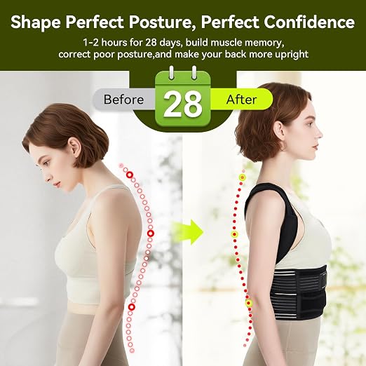 Posture Corrector for Women & Men, Breathable Full Back Brace Support for Hunchback, Adjustable Invisible Shoulder Straightener for Upper & Lower Back Pain Relief, Daily Wear for Office & Home