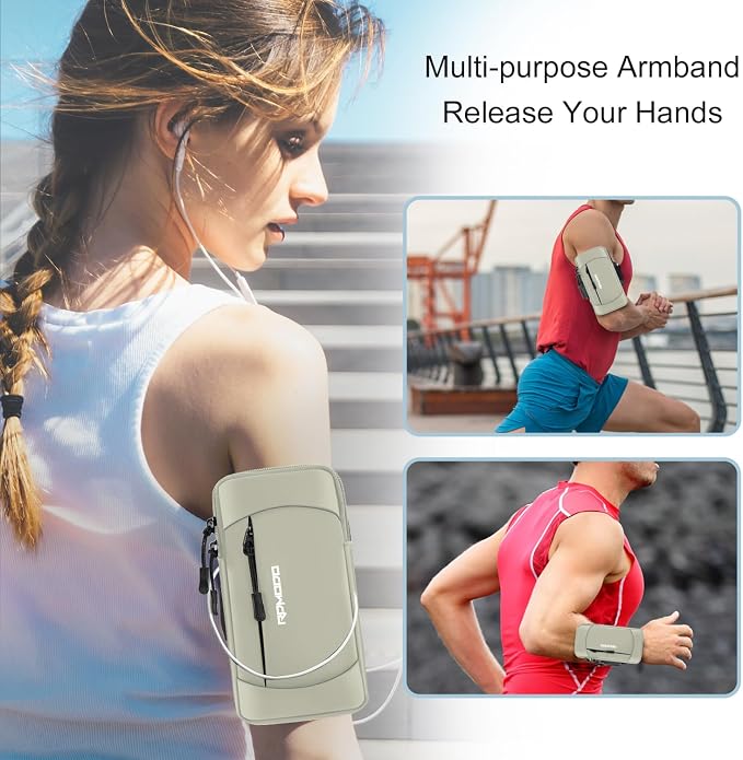 Cell Phone Armbands for Women Men, Adjustable Wrist Bag 7.5" Khaki | Water Resistance & Lightweight, Arm Phone Holder for Running Hiking Workout, Running Arm Band for iPhone Samsung Ultra