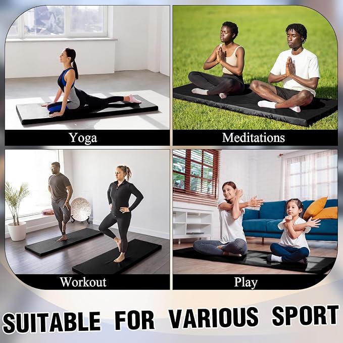 Lyrow 2 Inch 72"x24" Thick Foldable Yoga Mat with Carry Strap, Non-slip Portable Foam Gym Mat for Yoga, Pilates and Stretching