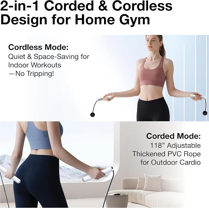Cordless Gravity Jump Rope, Smart Jump Rope with Counter for Gym, Fat Burning & Calorie Burn, APP Data Analysis, Home Workout Equipment for Women ＆ Men