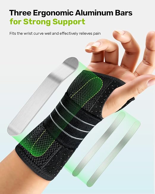 Rakiie Carpal Tunnel Wrist Brace, Adjustable Night Wrist Support with 3 Metal Splints, Hand Brace for Men Women No Pressure on Thumb, Splint Stabilizer for Work, Arthritis (Left Hand, Blue, Large)