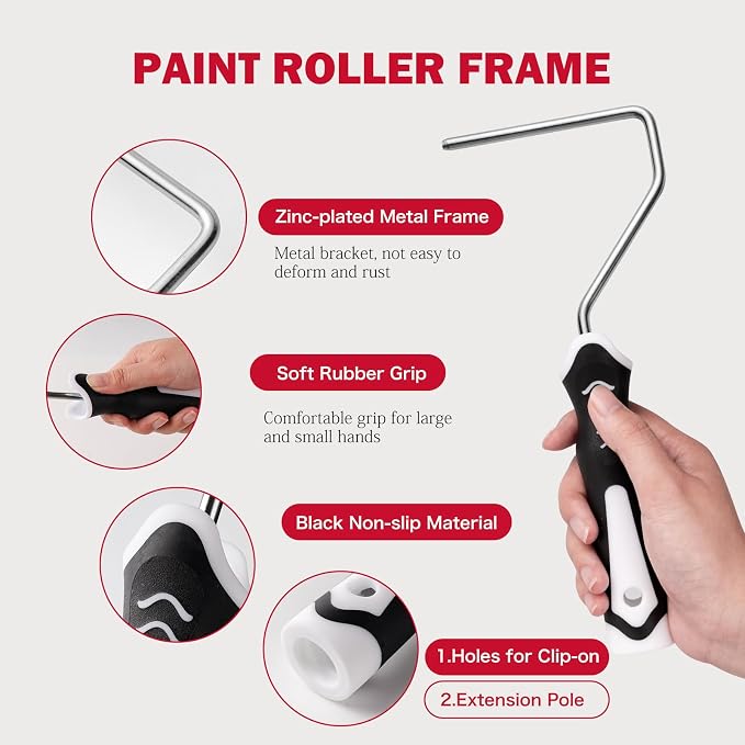 Mister Rui 4 Inch Foam Paint Roller Kit with Tray, Liners & Brush | High-Density Foam Rollers for Walls, Cabinets and Trim. Includes Magnetic Tray, Liners and Brush – Smooth, Streak-Free Finish