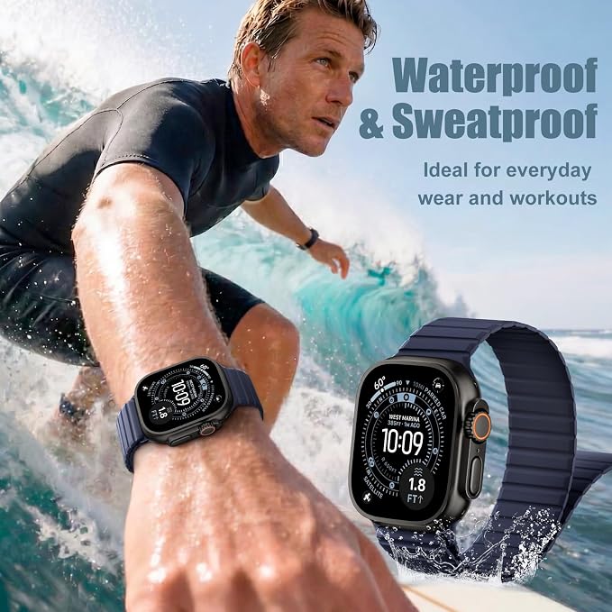 Magnetic Sport Silicone for Apple Watch Ultra 3 2 Band 49mm 46 45 44mm Men | Upgraded Magnet,Two-Tone Design,Waterproof,Soft Loop Strap for iWatch Ultra 3/2 Series 11 10 9 8 7 6 5 4 SE 46mm 45mm 44 49