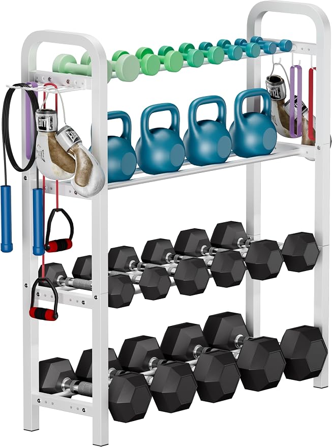 Adjustable Dumbbell Rack, Weight Storage Stand Holder for Dumbbells & Kettlebells, Heavy-Duty Home Gym Organizer with 6 Hook for Home Gym Equipment Accessories (Rack Only)