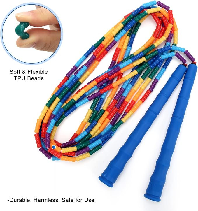 Coolrunner 16 FT Long Jump Rope(2 PACK), Double Dutch Jump Ropes, Soft Beaded Skipping for Kids Adults, Plastic Segmented Long Enough for 4-5 Jumpers