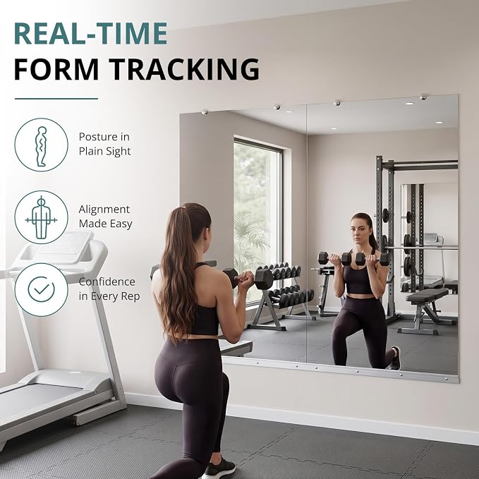 Rovibek 2 Pack Home Gym Mirror, 30x48In Large Workout Mirror for Exercise | Frameless Tempered Glass, Wall-Mounted Gym Mirrors for Home Gym, Garage Gyms, Yoga Rooms and Dance Studios