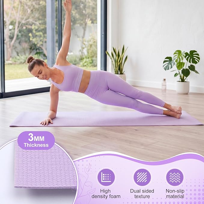 Funtery 3 mm Thin Yoga Mats Bulk, 68 x 24 Inches Lightweight PVC Exercise Mats Non Slip Workout Fitness Pads for Yoga Pilates Stretching Classes Gym Home Studio