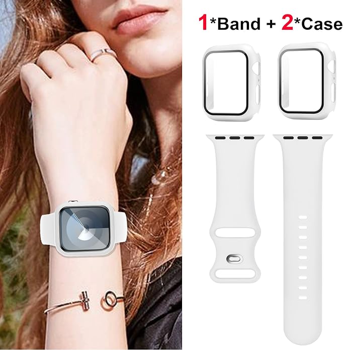 Sport Band and Case for Apple Watch Band 40mm 44mm 46mm 42mm 41mm 45mm 38mm iWatch Bands for Women/Men,Silicone Waterproof Strap with Cover Combo for Apple Watch Series 11 10 9 8 7 6 5 4 SE Ultra/2 3