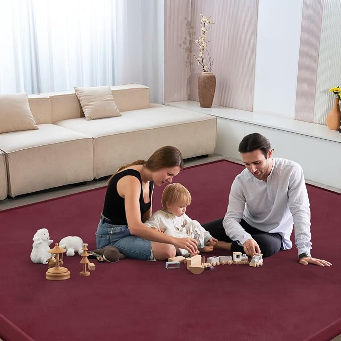Baby Play Mat for Floor Nursery Muscle Area Rug Playroom Rug 65"x50" Elastic Foam 1.3" Thick Crawling Mat for Babies,Toddlers, Infants(Burgundy)