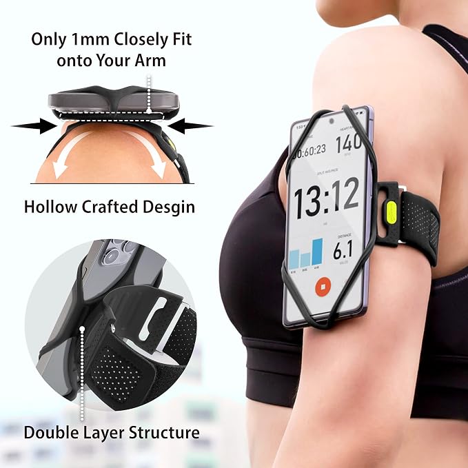 BONE Run Tie 2, Universal Running Phone Armband for 4.7"-7.2" Smartphones | Sweat Wicking, Dual-Layer Comfort, Skin-Friendly Washable Silicone Strap, Running Phone Arm Holder for Workouts (Size S)