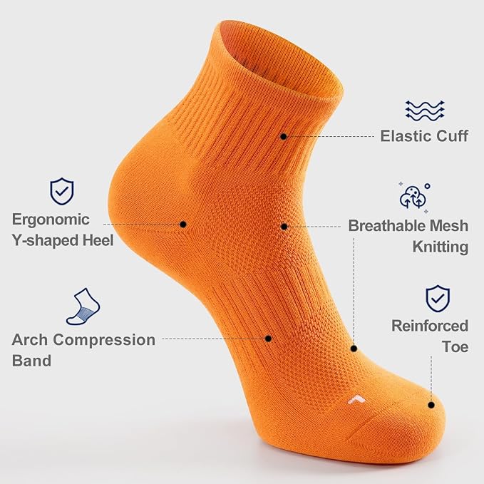 FITRELL 6 Pack Men's Athletic Ankle Socks Cushioned Sports Running Socks 7-9/9-12/12-15