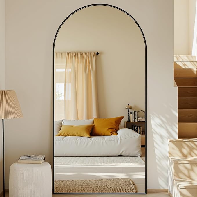 Suidia 78"x38" Arched Full Length Mirror with Stand, Full Body Mirror with Aluminum Frame, Freestanding/Leaning/Wall-Mounted, Floor Mirrors for Bedroom, Living Room, Entryway, Dressing Room, Black