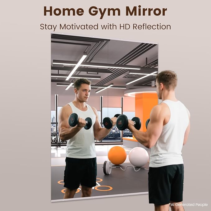 LOAAO Home Gym Mirror 67"x24", 2 PCS | Frameless, Tempered Glass, Large Workout Mirrors, For Home Gym, Dance Studio, Yoga Room, Garage Gym