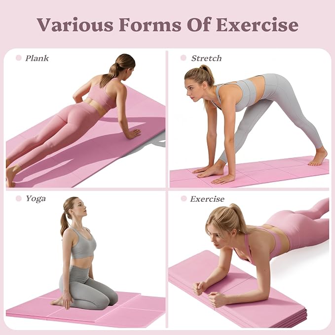 Foldable Yoga Mat Non Slip, Pilates Fitness Mats, 72" x 24" Extra Width ＆ Thick, Anti-Tear Exercise Mat with Carrying Strap and Bag, Workout Mats for Stretching,Yoga Studio,Gym or Home Workouts