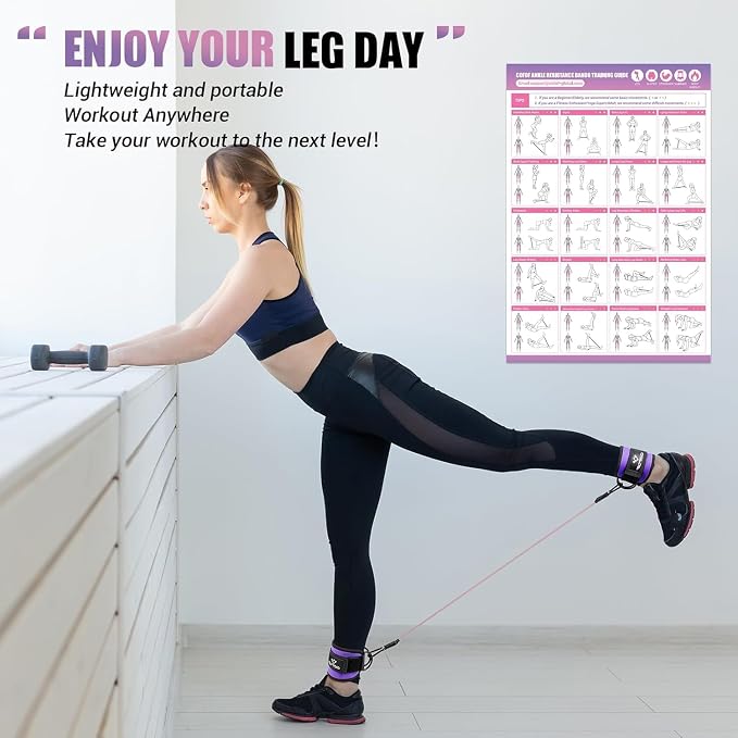 Ankle Resistance Bands with Cuffs, Leg Exercise Equipment with Poster | Ankle Bands for Working Out, Kickbacks Hip, Leg Glute, Resistance Workout Equipment for Women