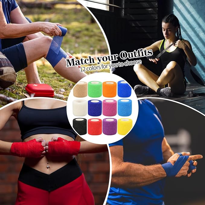 6pcs 2in Self Adhesive Bandage Wraps, 12 Colors, 5 Yard Wraps for Sports